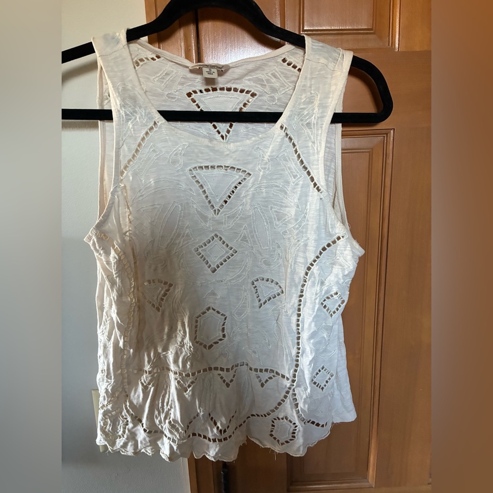 Lucky Brand White Embroidered Tank Top